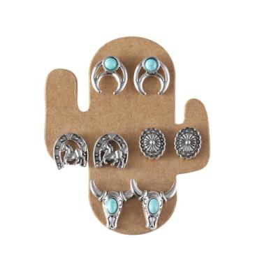 Imagem de Brincos femininos boêmios de caubói ocidentais bonitos chapéu de cowboy turquesa brincos de festa de concerto country joias, Medium, Liga de aço, Zircônia cúbica