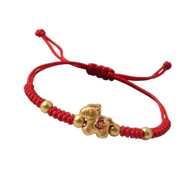 Imagem de MMIUAEG Pulseira Ano do Cavalo do Zodíaco Chinês Pulseira Vermelha Feng Shui Pingente da Sorte para Boa Sorte Proteção Presentes de Ano Novo, Medium, Zinco, Sem Pedra Preciosa