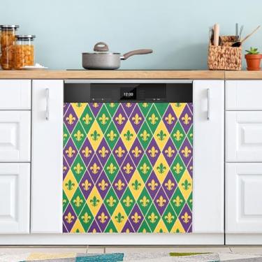 Imagem de ATTX Capa magnética para lava-louças Mardi Gras Argyle | Adesivo decorativo de eletrodomésticos de 58 x 66 cm para armários domésticos e eletrodomésticos (226)
