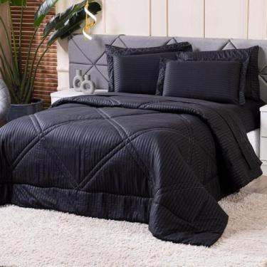 Imagem de Kit Edredom Cobertor KING Mônaco Fitado Percal Soft 300 Fios com Fronh