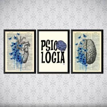 Imagem de Kit 3 Quadros Psicologia Razão E Emoção 33X24Cm Vidro Preta
