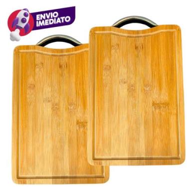 Imagem de Kit Tábua De Corte Madeira Bambu Retangular 33CM Carne Servir Churrasc