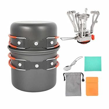 Imagem de U5GAAALPPQ9 Conjunto de utensílios de cozinha para acampamento ao ar livre, utensílios de mesa, fogão, viagem, caminhadas, piquenique, acampamento, ferramentas para 1-2 pessoas