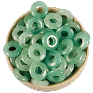 Imagem de Nupuyai Pacote com 30 contas soltas de pedra de furo grande de 14 x 4 mm para fabricação de joias, contas europeias Rondelle polidas que servem para pulseira de pingentes, Aventurina verde