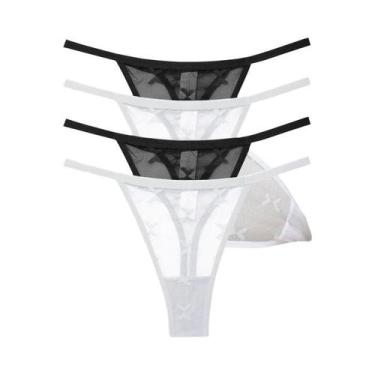 Imagem de Conjunto De Tanga Sexy Em Renda Para Mulheres 4PCS, G String Transpare