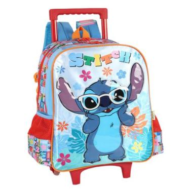 Imagem de Mochila Lilo Stitch Rodinha Escolar Grande Azul Disney Luxcel