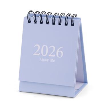 Imagem de Calendário de Mesa Mini 2026-2027, Janeiro de 2026 a Julho 2027 19 Meses Formato Mesa Páginas Virar Calendário Pequeno Encadernação Espiral Dupla e Adesivos Ideal Casa Escritório e Escola (Azul)