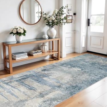 Imagem de BYYVOO Tapete de corredor largo lavável 10 x 25: Tapetes de corredor abstratos modernos - Tapete fino antiderrapante para cozinha, sala de estar, quarto - Tapete fácil de limpar para espaços longos