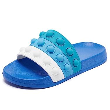 Imagem de Engtoy Sandálias infantis unissex para crianças, meninos, meninas, leves, antiderrapantes, bico aberto, confortável, chuveiro, praia, sandálias deslizantes engraçadas, Azul e branco, 10 Little Kid