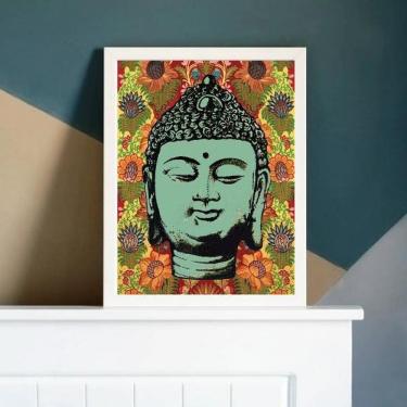 Imagem de Quadro Decorativo Cabeça Buda 33X24Cm - Madeira Branca