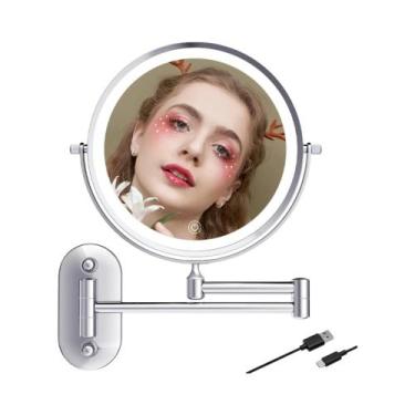 Imagem de Espelho De Maquiagem Recarregável De Parede De 8 Com Aumento De 10x E 