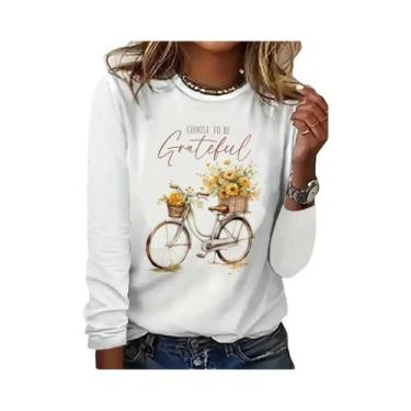 Imagem de Camiseta Feminina Vintage De Manga Comprida Com Gola Redonda E Estampa