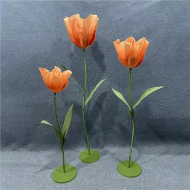 Imagem de Tulipas artificiais gigantes - Conjunto de 3 decorações de flores grandes com hastes longas para decoração de casa, decoração de casamento e vitrines