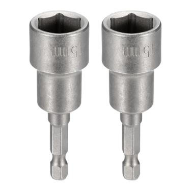 Imagem de HARFINGTON 2 peças de broca de chave de porca soquete métrico de 15 mm haste sextavada de 1/10.2 cm (65 mm), soquetes magnéticos de 6 pontos de troca rápida, conjuntos de parafusos de aço Cr-V para
