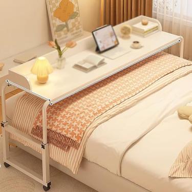 Imagem de Mesa de cabeceira ajustável com rodas – mesa de cabeceira móvel para camas king size – altura ajustável, mesa versátil para cama dobrável para uso em casa e escritório