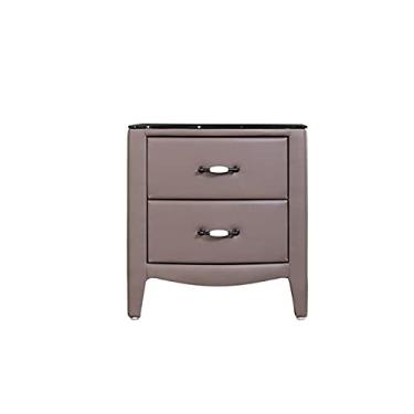 Imagem de Mesa de cabeceira Mesa de cabeceira moderna de cabeceira de duas gavetas de vidro armário de cabeceira mesa de cabeceira mesa lateral criado-mudo (Color : Brown)