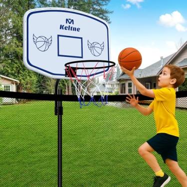 Imagem de Cesta de basquete de trampolim, serve para mastro reto e curvo de 25 mm a 32 mm de diâmetro, acessório universal para cesta de basquete de trampolim com mini bola e bomba para uso interno e externo