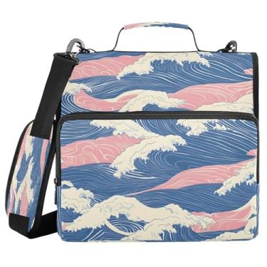 Imagem de SEHANY Fichário japonês Seawave com alça de ombro, capacidade para 500 folhas, vários bolsos, 3 cm, 3 anéis Trapper Keeper