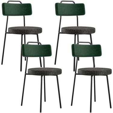 Imagem de Kit 04 Cadeiras Decorativa Estofada Sala Jantar Barcelona L02 Facto Verde Musgo Linho Chumbo - Lyam