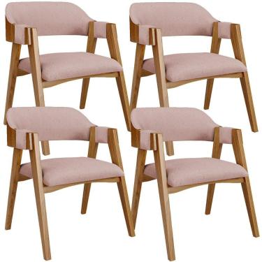 Imagem de Kit 04 Cadeiras Para Sala De Jantar E Estar Living Estofada Suran L02 Linho Rosê - Lyam