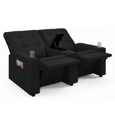 Imagem de Poltrona Do Papai Reclinável Cinema 2 Lugares Manual Baú Usb Haifa F05 Facto Preto - Lyam Decor