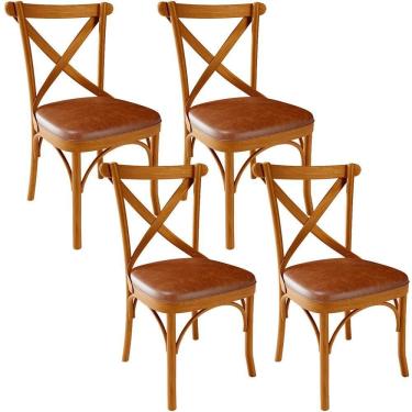 Imagem de Kit 04 Cadeiras Para Sala De Jantar E Estar Living Estofada ávila L02 Couríssimo Camel - Lyam