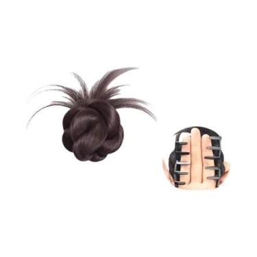 Imagem de Peruca Sintética Feminina Com Cachos Desgrenhados E Efeito Botão De Fl