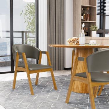 Imagem de Kit Com 2 Cadeiras Leticia Madeira Maciça Estofada Para Mesa De Jantar Veludo Chumbo 109