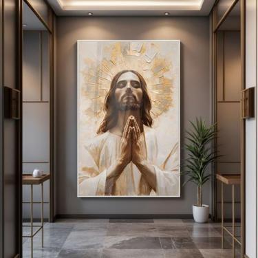 Imagem de Quadro com Moldura e Acrilico Cristal Vidro Jesus Oração para Sala, Qu