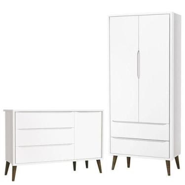 Imagem de Cômoda Infantil com Porta e Guarda Roupa 2 Portas Theo Branco Acetinad