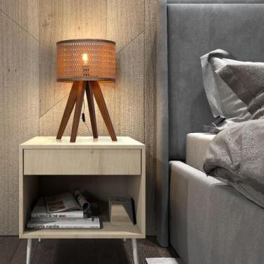 Imagem de Luminária De Mesa Madri Pés Madeira Cúpula Palha Moderna 30x20 - DVC H