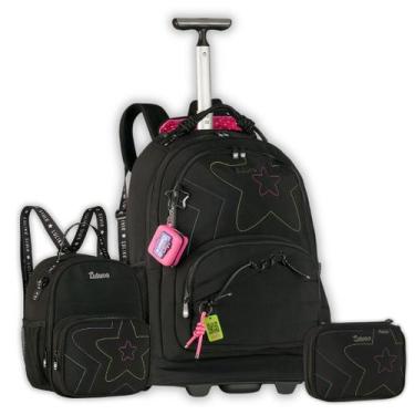 Imagem de Kit Luluca Mochila Rodinhas Lancheira Térmica e Estojo Box Cor:Preto -