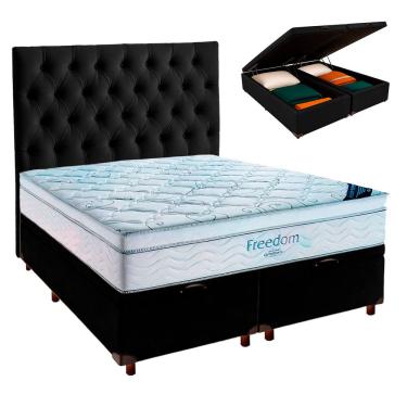 Imagem de Baú Blindado Preto + Colchão Queen Freedom Ortobom + Cabeceira