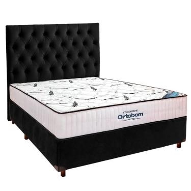 Imagem de Cama Box Preto Com Colchão Casal High Foam Ortobom E Cabeceira