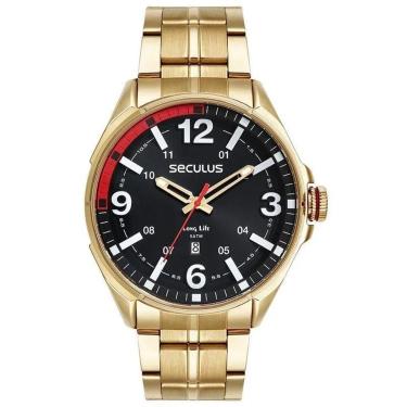 Imagem de RELÓGIO ANALÓGICO CALENDÁRIO AÇO VISOR 3D SECULUS-Masculino