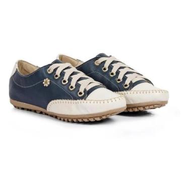 Imagem de sapatênis mocatênis tênis feminino de couro confortável azul marinho n