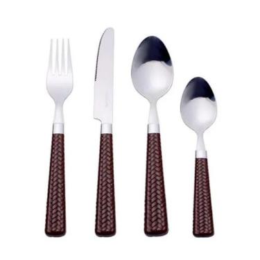 Imagem de Faqueiro Wicker 24 Peças Aço Inox Cabo Trançado Polipropileno Dynasty