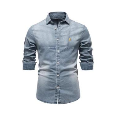 Imagem de Camisa Masculina Slim Fit De Algodão Jeans Estilo Cowboy Manga Longa C