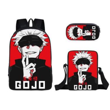 Imagem de Conjunto de 3 mochilas de nylon Jujutsus Kaisenss Satchel para criança