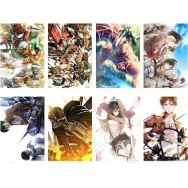 Imagem de Pôster de anime retrô Attacks On Titans 42x29 cm - pacote com 8 unidad