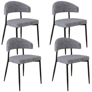 Imagem de Kit 04 Cadeiras Estofada Para Sala De Jantar Serena Preto C01 Linho La