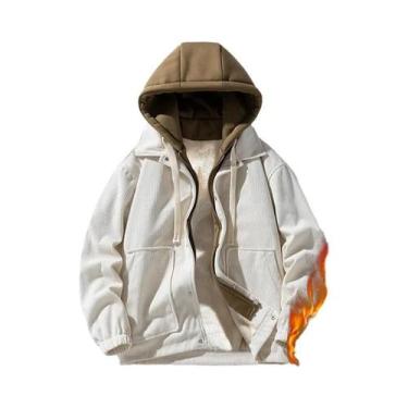 Imagem de Jaqueta Masculina De Corduroy Com Forro De Fleece E Capuz, Casual Para