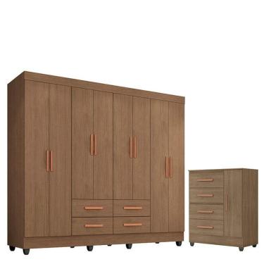Imagem de Guarda Roupa Casal Porto Com Cômoda Lite 4 Gavetas 1 Porta Carvalho Oak - Móveis Leão