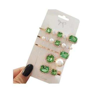 Imagem de Conjunto De Presilhas De Cabelo De Cristal Verde Para Mulheres E Menin