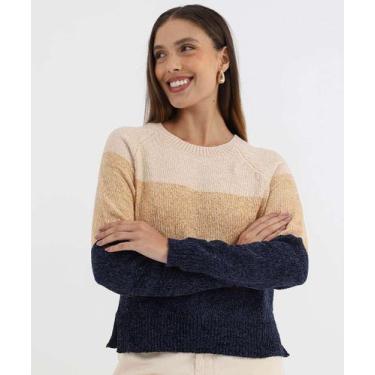 Imagem de Suéter Feminino Chenille Tricolor Marisa Bege-52039, Bege, Azul, M