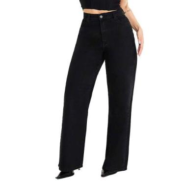 Imagem de Calça Jeans Feminina Wide Leg Max Denim Preto, Preto, 38