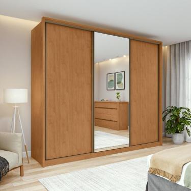 Imagem de Guarda Roupa Casal Vitta 270 3 Portas de Correr 6 Gavetas MDF Amêndoa-Off White Móveis Lopas