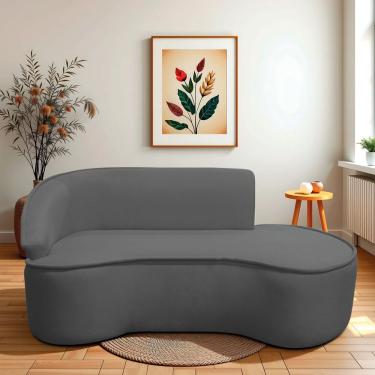 Imagem de Divã Recamier Curvo Sala De Estar Recepção Marrocos 200cm Lado Direito Linho Cinza Escuro