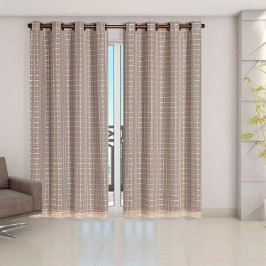 Imagem de Cortina Blackout com Voil Xadrez 2,80 m X 2,30 m 100% Poliéster para Varão Cinza