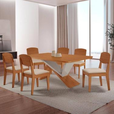 Imagem de Mesa de Jantar Yasmin 180 Tampo MDF Laminado Canto Copo e 6 Cadeiras Copper